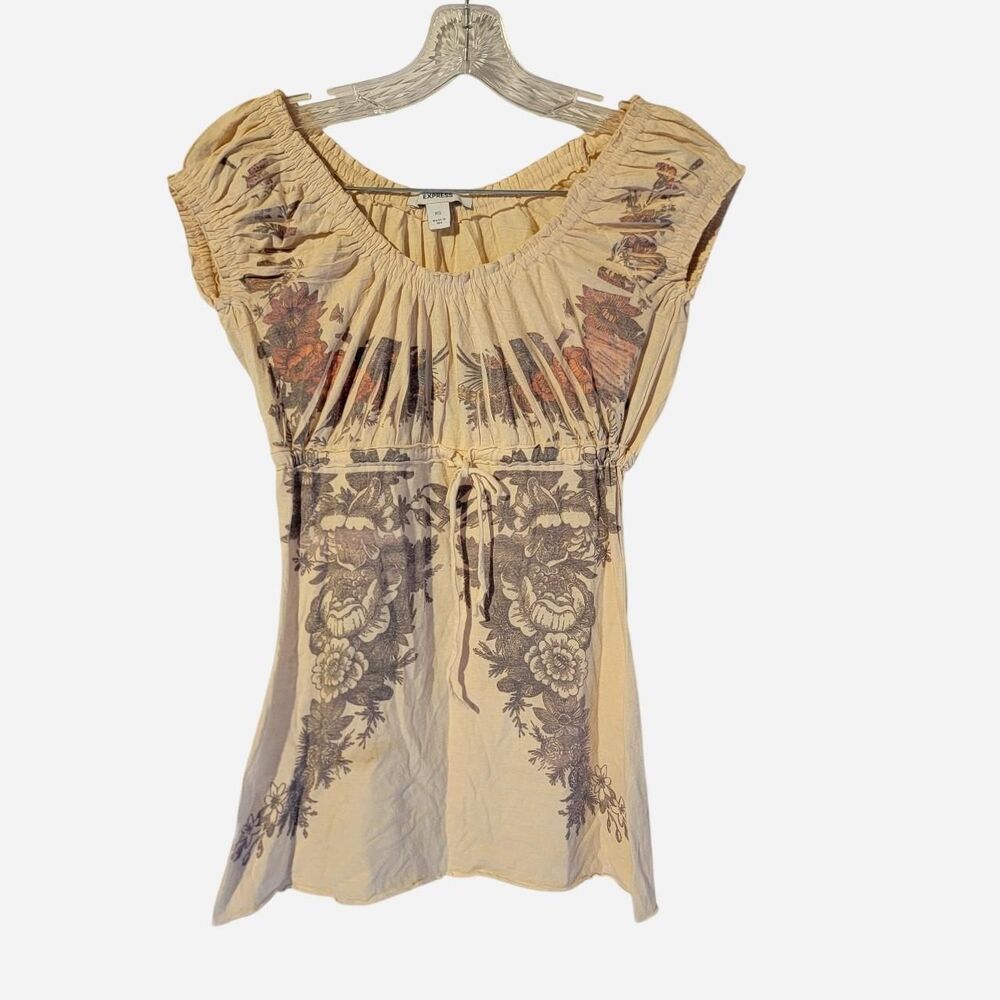 Express Women's Yellow and Cream Blouse